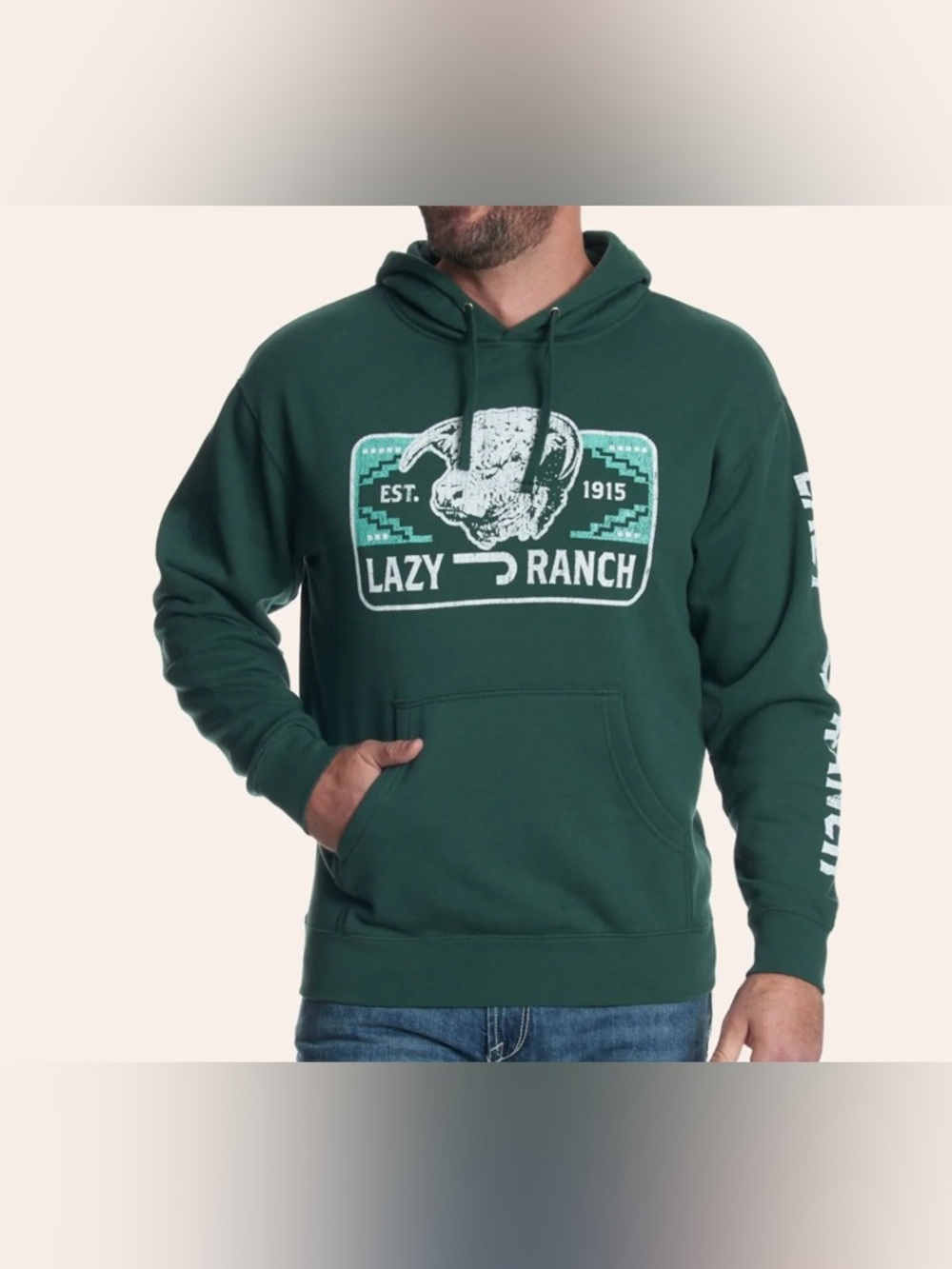 Lazy J Ranch Graphic Hoodie Green NEW W TAGS Mens Western Pullover